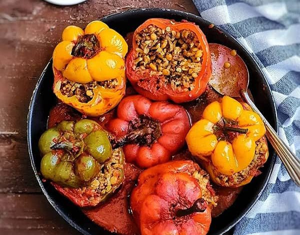 طرز تهیه دلمه فلفل دلمه ای رنگی مجلسی