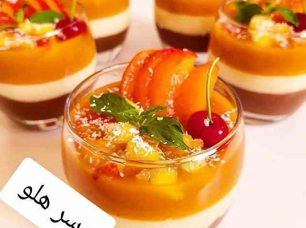 طرز تهیه دسر هلو لیوانی با بستنی و ژله ساده