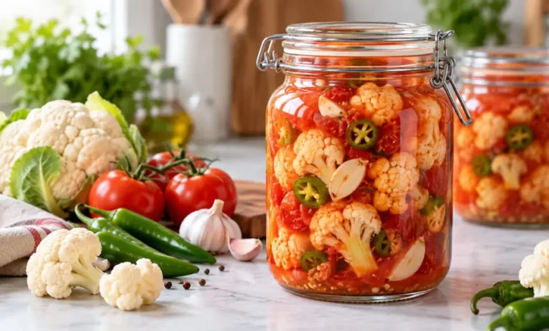 طرز تهیه ترشی گل‌کلم با آب گوجه